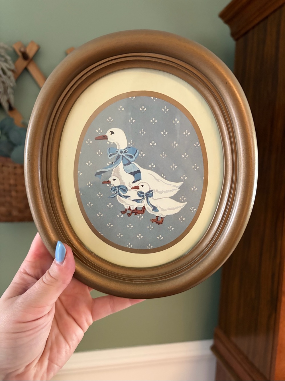 Set of 2 Framed Duck Prints in Blue and Brown - Picture 3 of 4